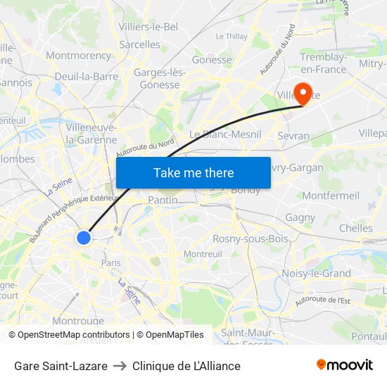 Gare Saint-Lazare to Clinique de L'Alliance map