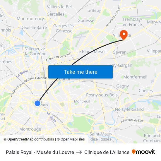 Palais Royal - Musée du Louvre to Clinique de L'Alliance map