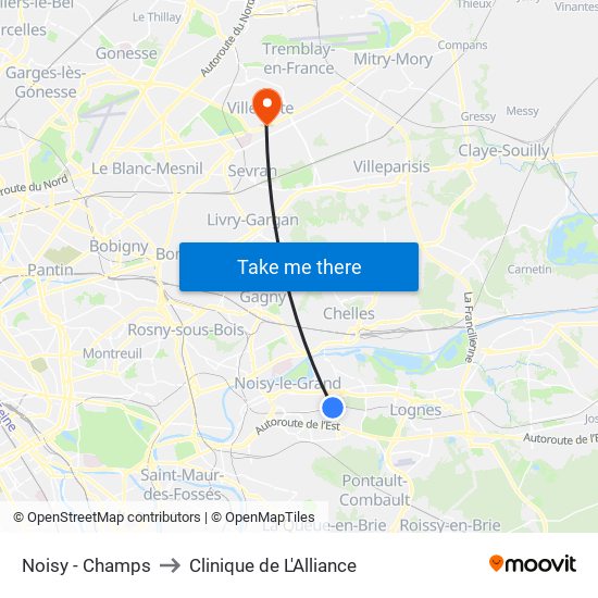 Noisy - Champs to Clinique de L'Alliance map
