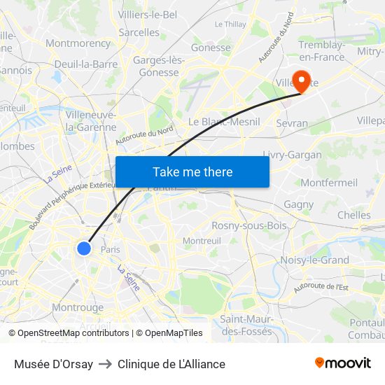 Musée D'Orsay to Clinique de L'Alliance map