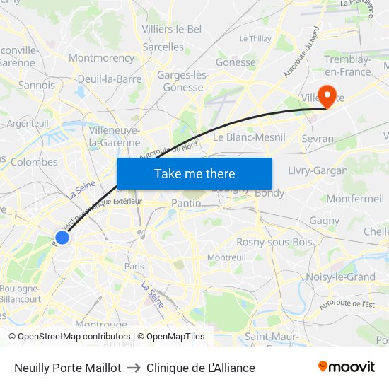 Neuilly Porte Maillot to Clinique de L'Alliance map