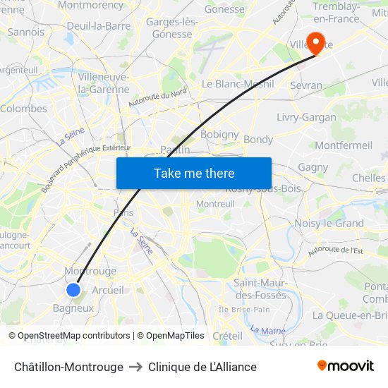 Châtillon-Montrouge to Clinique de L'Alliance map