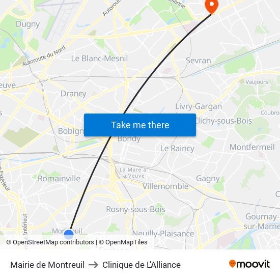 Mairie de Montreuil to Clinique de L'Alliance map