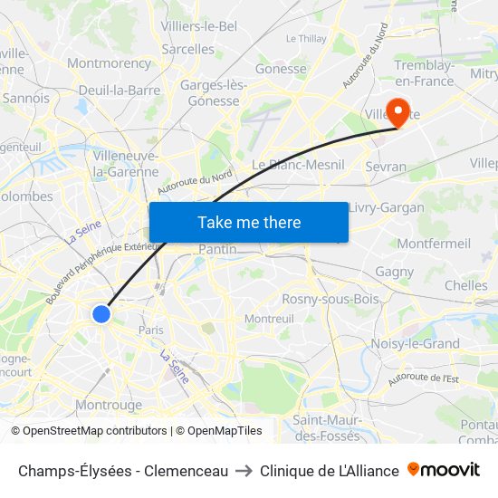 Champs-Élysées - Clemenceau to Clinique de L'Alliance map