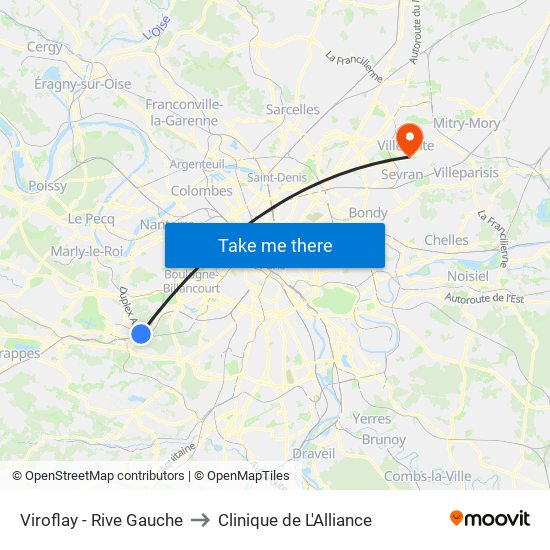 Viroflay - Rive Gauche to Clinique de L'Alliance map
