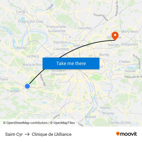 Saint-Cyr to Clinique de L'Alliance map