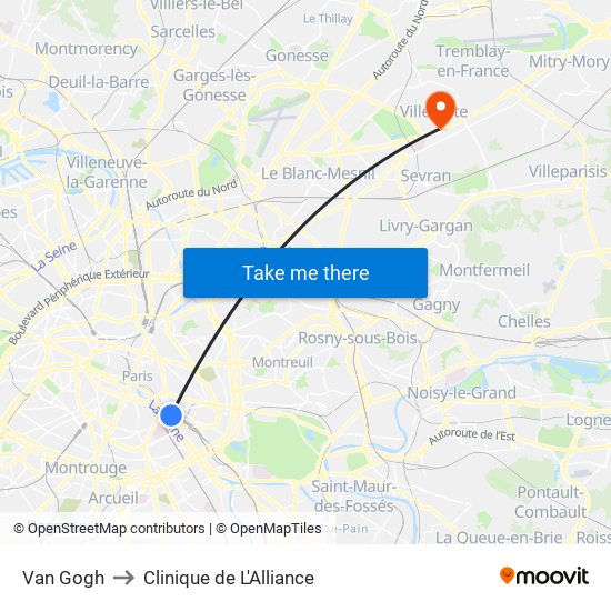 Van Gogh to Clinique de L'Alliance map