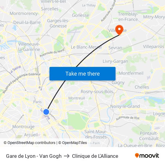 Gare de Lyon - Van Gogh to Clinique de L'Alliance map