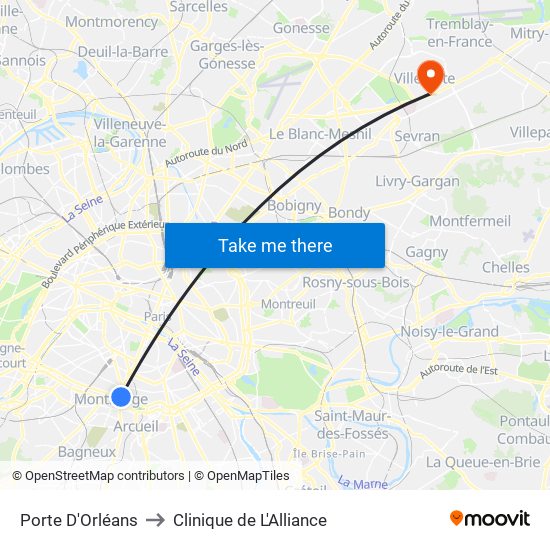 Porte D'Orléans to Clinique de L'Alliance map