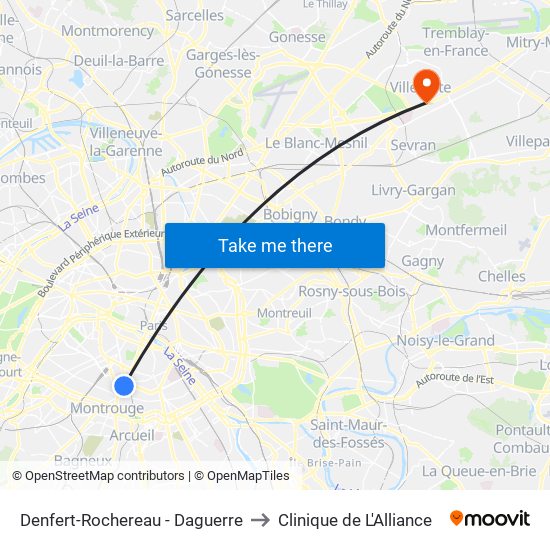 Denfert-Rochereau - Daguerre to Clinique de L'Alliance map