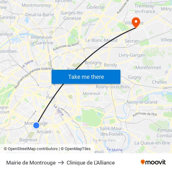 Mairie de Montrouge to Clinique de L'Alliance map