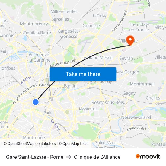Gare Saint-Lazare - Rome to Clinique de L'Alliance map