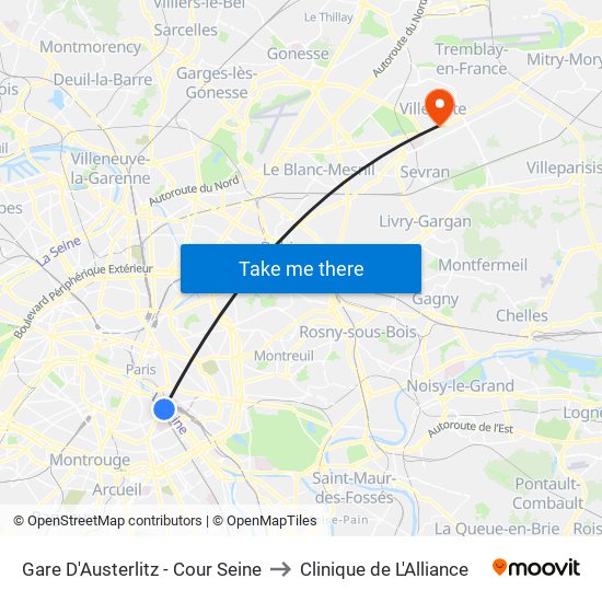 Gare D'Austerlitz - Cour Seine to Clinique de L'Alliance map