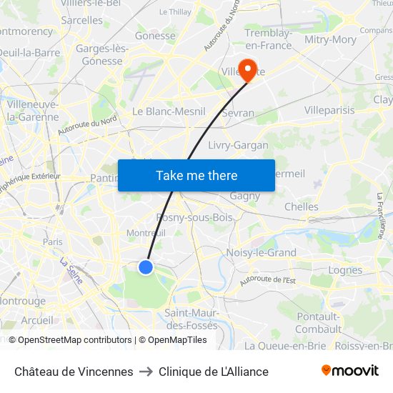 Château de Vincennes to Clinique de L'Alliance map