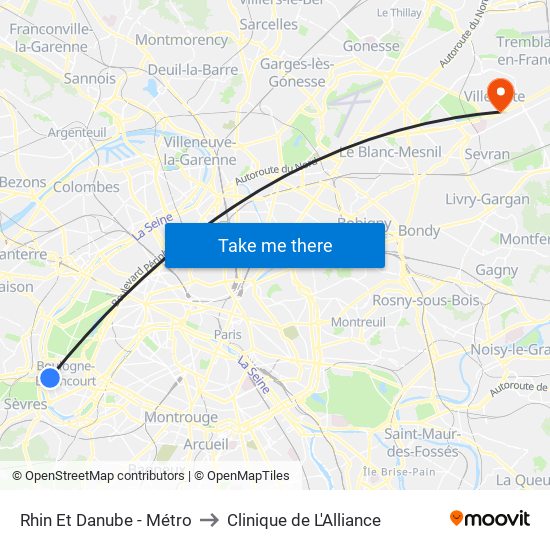 Rhin Et Danube - Métro to Clinique de L'Alliance map