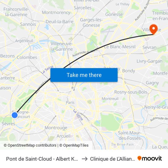 Pont de Saint-Cloud - Albert Kahn to Clinique de L'Alliance map
