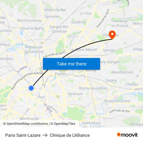 Paris Saint-Lazare to Clinique de L'Alliance map