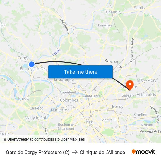 Gare de Cergy Préfecture (C) to Clinique de L'Alliance map