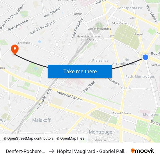Denfert-Rochereau to Hôpital Vaugirard - Gabriel Pallez map
