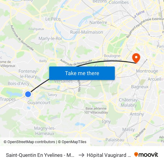 Saint-Quentin En Yvelines - Montigny-Le-Bretonneux to Hôpital Vaugirard - Gabriel Pallez map