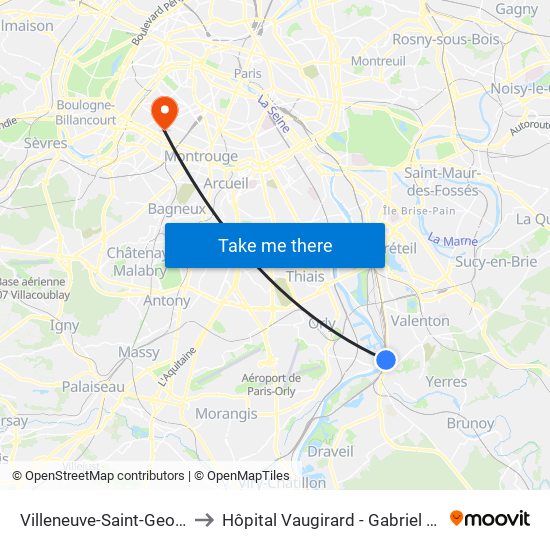 Villeneuve-Saint-Georges to Hôpital Vaugirard - Gabriel Pallez map