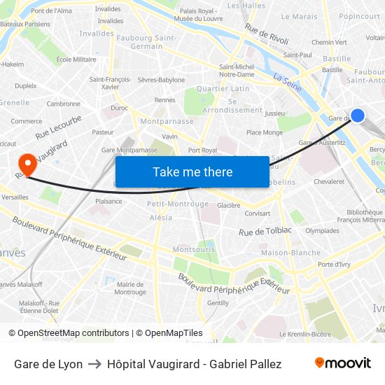 Gare de Lyon to Hôpital Vaugirard - Gabriel Pallez map