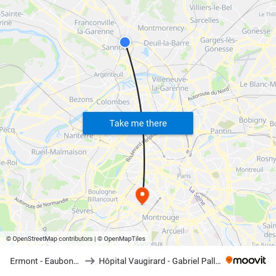 Ermont - Eaubonne to Hôpital Vaugirard - Gabriel Pallez map
