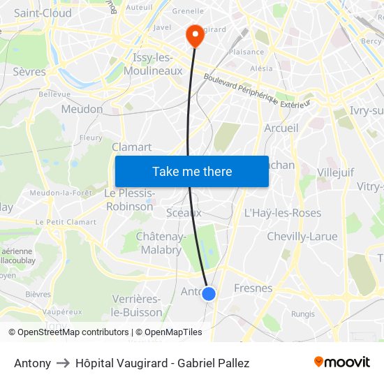 Antony to Hôpital Vaugirard - Gabriel Pallez map