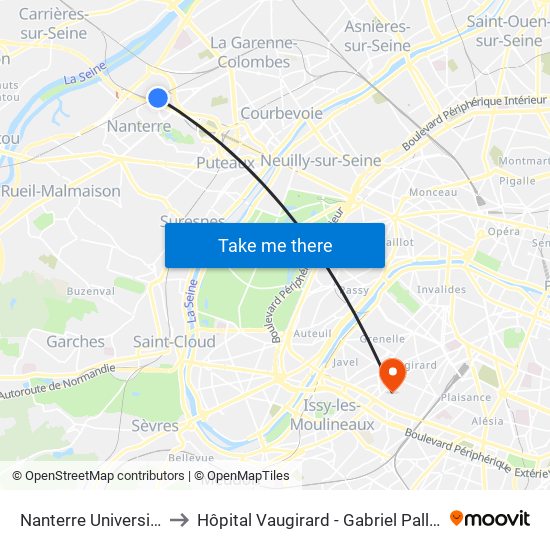 Nanterre Université to Hôpital Vaugirard - Gabriel Pallez map