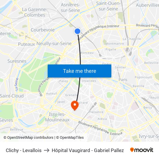 Clichy - Levallois to Hôpital Vaugirard - Gabriel Pallez map