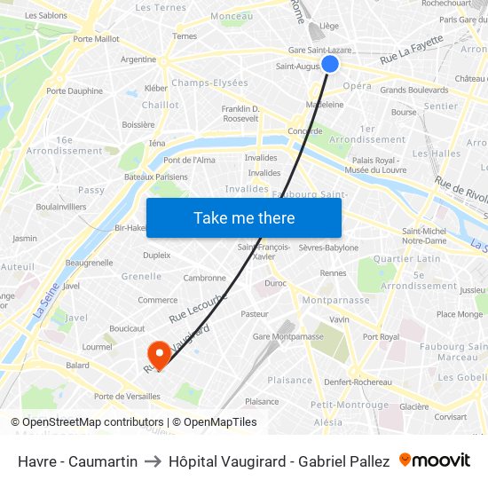 Havre - Caumartin to Hôpital Vaugirard - Gabriel Pallez map