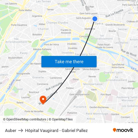 Auber to Hôpital Vaugirard - Gabriel Pallez map