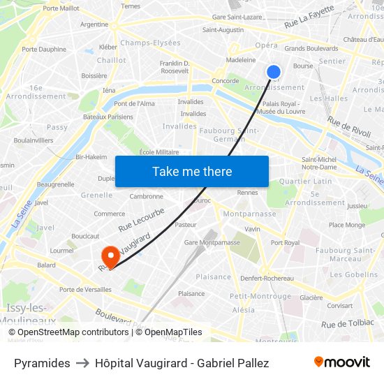 Pyramides to Hôpital Vaugirard - Gabriel Pallez map