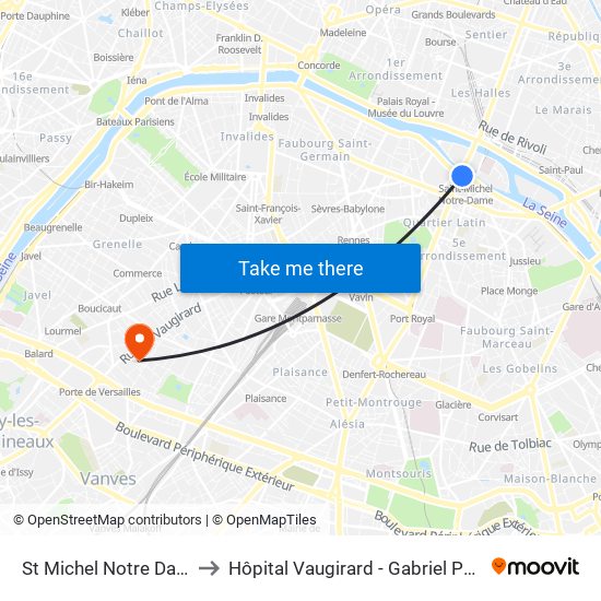 St Michel Notre Dame to Hôpital Vaugirard - Gabriel Pallez map