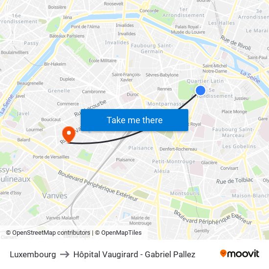 Luxembourg to Hôpital Vaugirard - Gabriel Pallez map