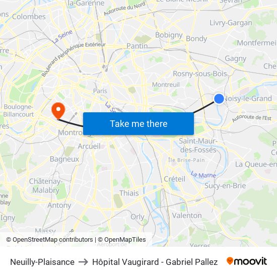 Neuilly-Plaisance to Hôpital Vaugirard - Gabriel Pallez map