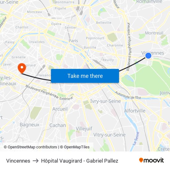 Vincennes to Hôpital Vaugirard - Gabriel Pallez map