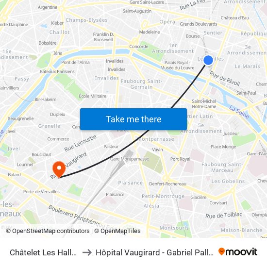 Châtelet Les Halles to Hôpital Vaugirard - Gabriel Pallez map