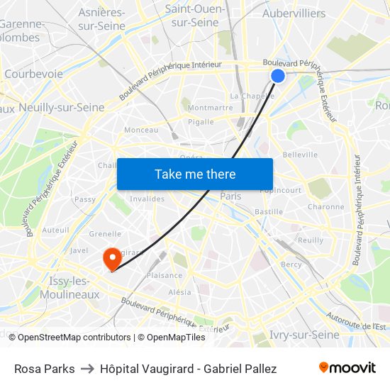 Rosa Parks to Hôpital Vaugirard - Gabriel Pallez map