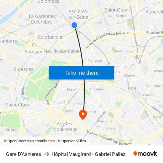 Gare D'Asnieres to Hôpital Vaugirard - Gabriel Pallez map