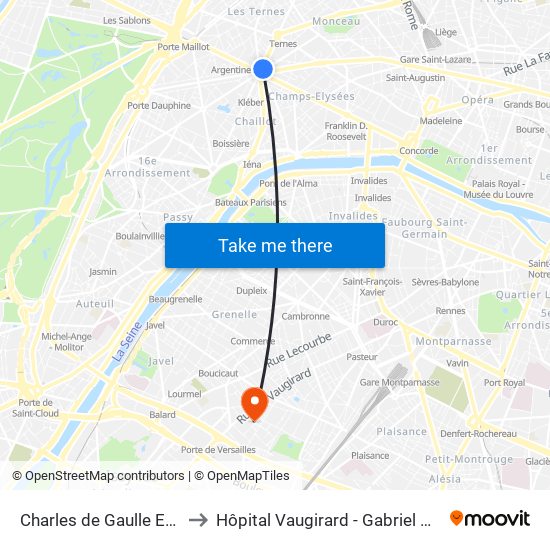Charles de Gaulle Etoile to Hôpital Vaugirard - Gabriel Pallez map
