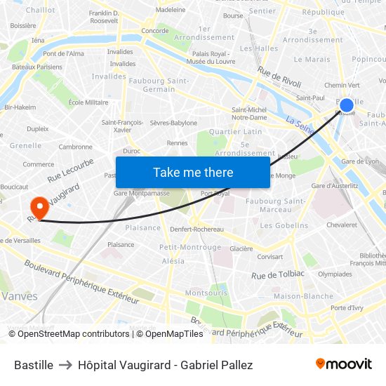 Bastille to Hôpital Vaugirard - Gabriel Pallez map