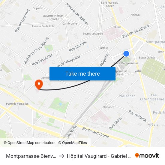 Montparnasse-Bienvenue to Hôpital Vaugirard - Gabriel Pallez map