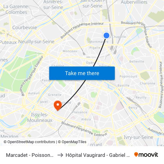 Marcadet - Poissonniers to Hôpital Vaugirard - Gabriel Pallez map