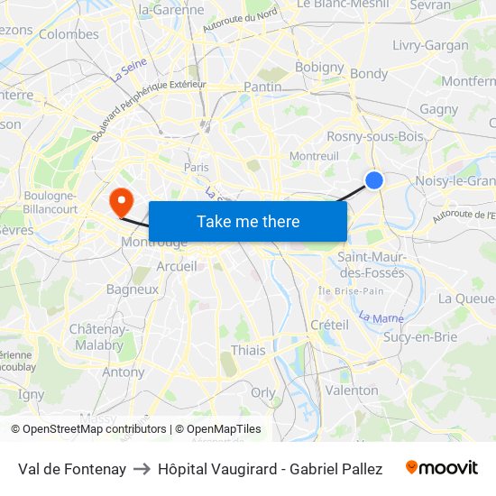 Val de Fontenay to Hôpital Vaugirard - Gabriel Pallez map