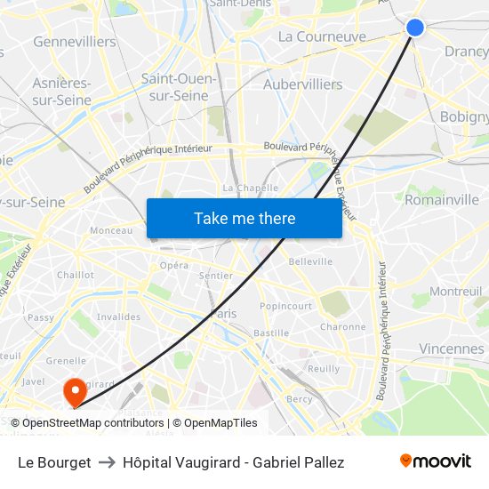Le Bourget to Hôpital Vaugirard - Gabriel Pallez map