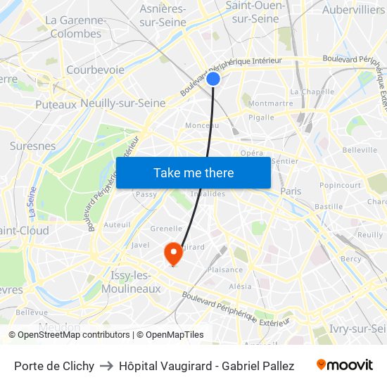 Porte de Clichy to Hôpital Vaugirard - Gabriel Pallez map