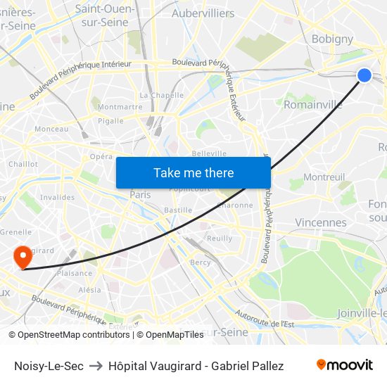 Noisy-Le-Sec to Hôpital Vaugirard - Gabriel Pallez map