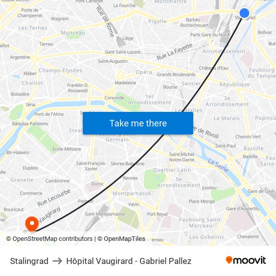 Stalingrad to Hôpital Vaugirard - Gabriel Pallez map