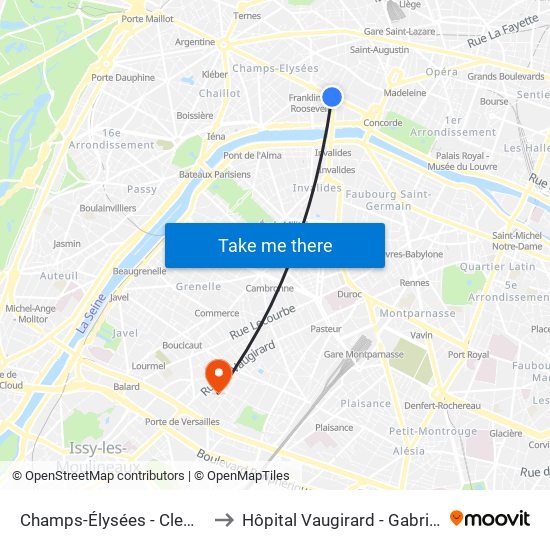 Champs-Élysées - Clemenceau to Hôpital Vaugirard - Gabriel Pallez map